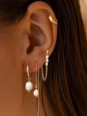 14k GOLD PLATED NATURAL PEARL EARRING SET
